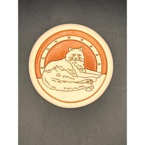 Cat Lover Decor‎ Handcrafted Ceramic Trivet Coaster Kitty Hearts 4" Diameter